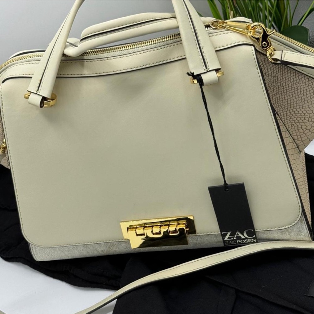 ZAC Zac Posen Ivory Satchel with Gold Accents
